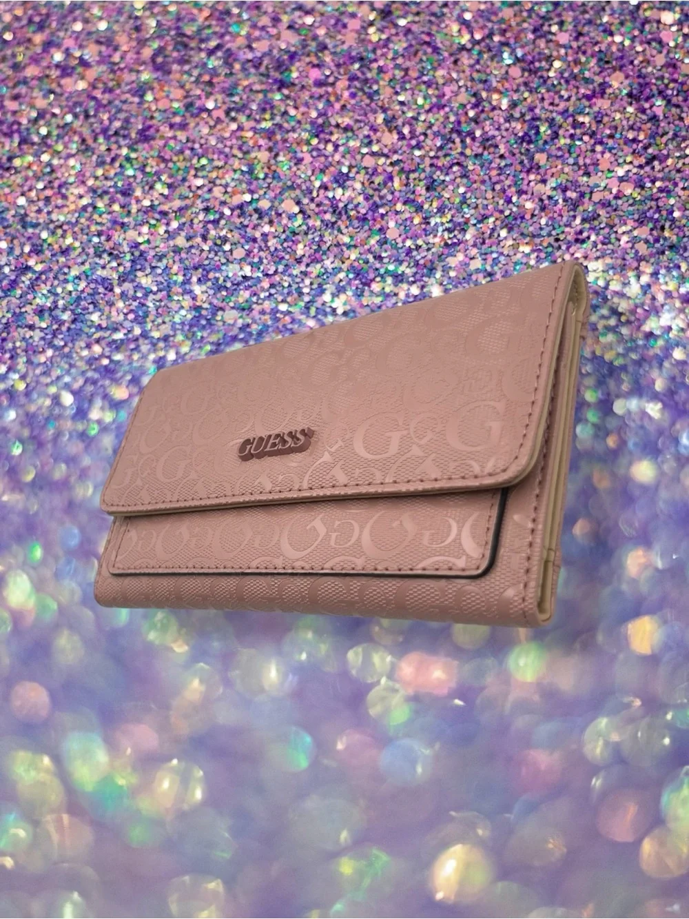 GUESS Bowie Debossed Logo Slim Clutch Wallet Dusty Pink Rose Petal